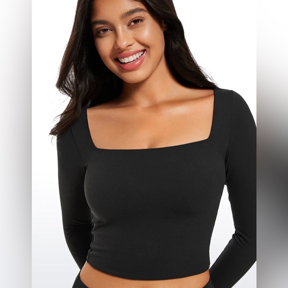 Butterluxe Double Lined Cropped Long Sleeves Square Neck - Picture 3 of 5